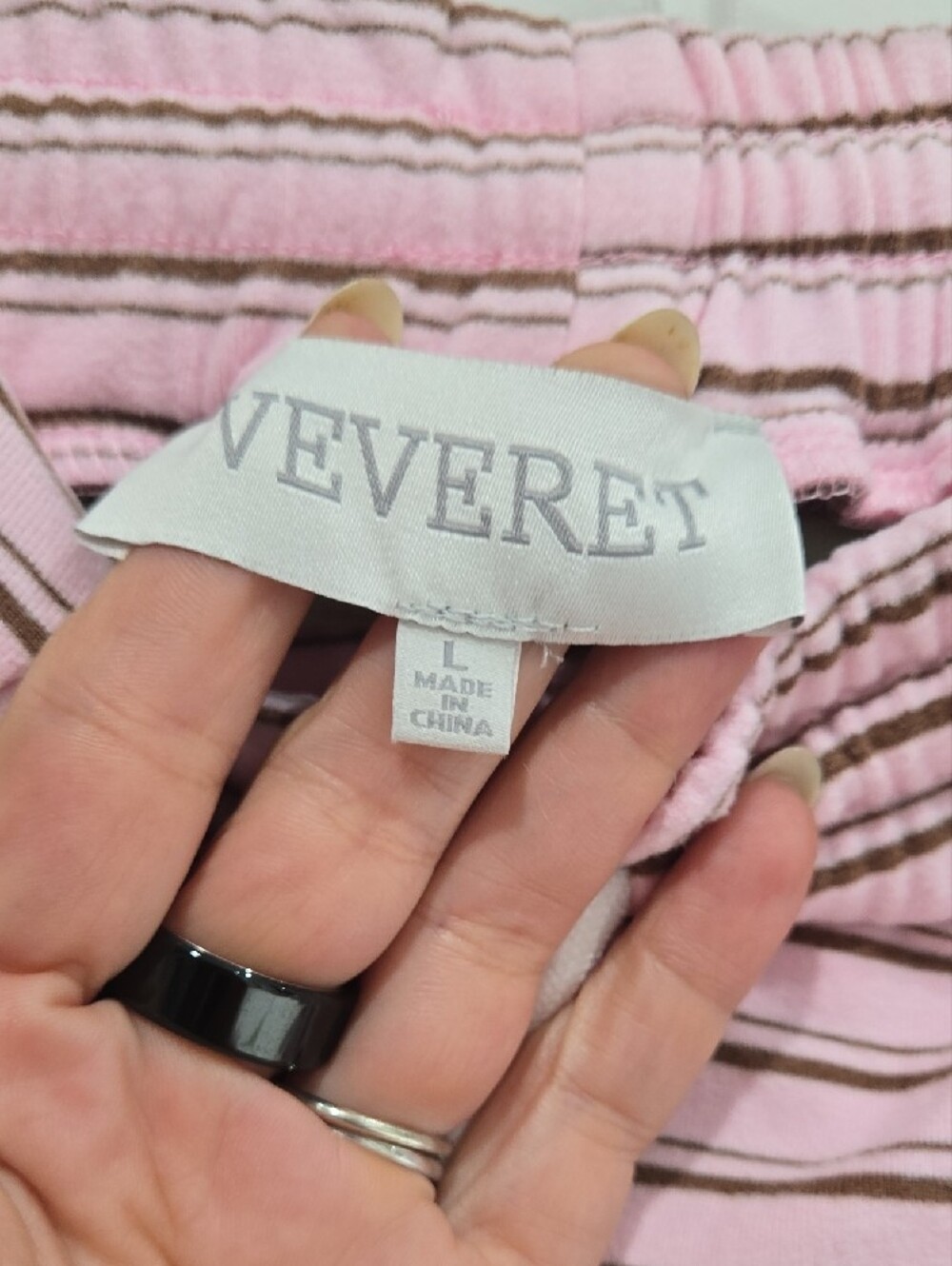 Veveret Brushed Velvet Pink Stripe Short-Sleeve Lounge Set - Picture 4 of 4